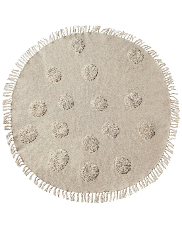 Area Rug Beige Cotton  140 cm Round Decorative Tassels Boho Style Living Room Kids Children's Room Beliani
