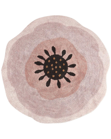 Area Rug Pink Cotton  140 cm Round Boho Style Living Room Kids Children's Room Beliani
