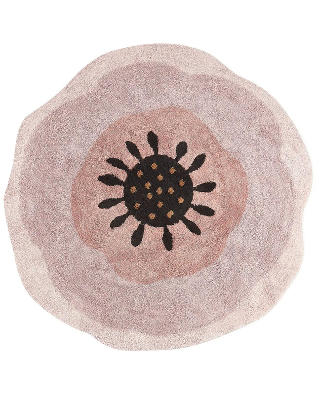 Area Rug Pink Cotton  140 cm Round Boho Style Living Room Kids Children's Room Beliani