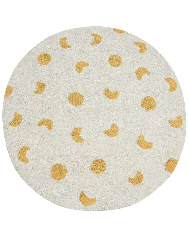 Area Rug Light Beige and Yellow Cotton  140 cm Round Boho Style Living Room Kids Children's Room Beliani
