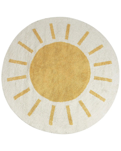 Area Rug Light Beige and Yellow Cotton  140 cm Round Boho Style Living Room Kids Children's Room Beliani