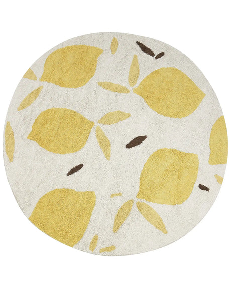 Area Rug Light Beige and Yellow Cotton  140 cm Round Boho Style Living Room Kids Children's Room Beliani