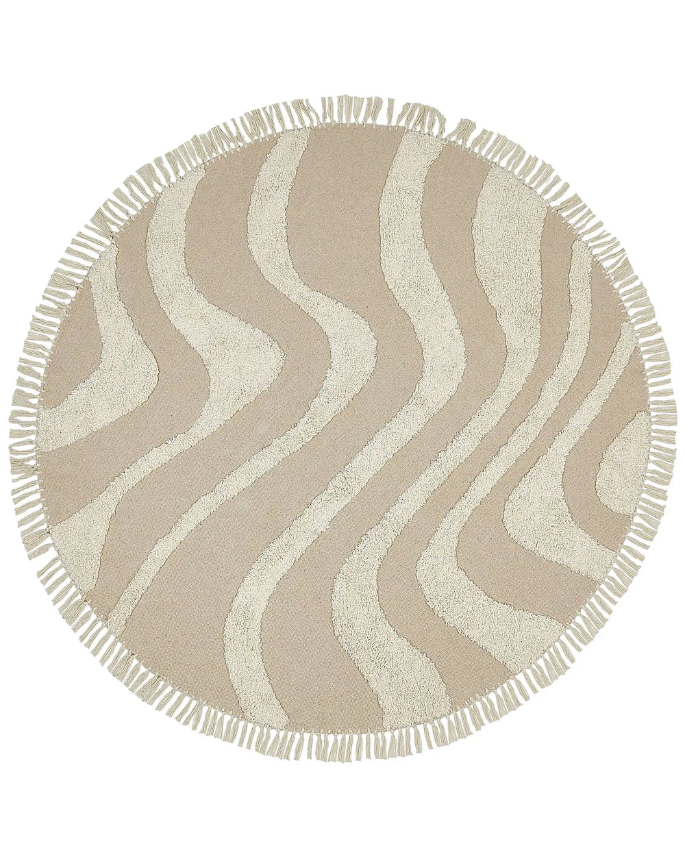 Round Area Rug Beige Cotton  140 cm Tufted with Fringe Pattern Boho Living Room Bedroom Beliani
