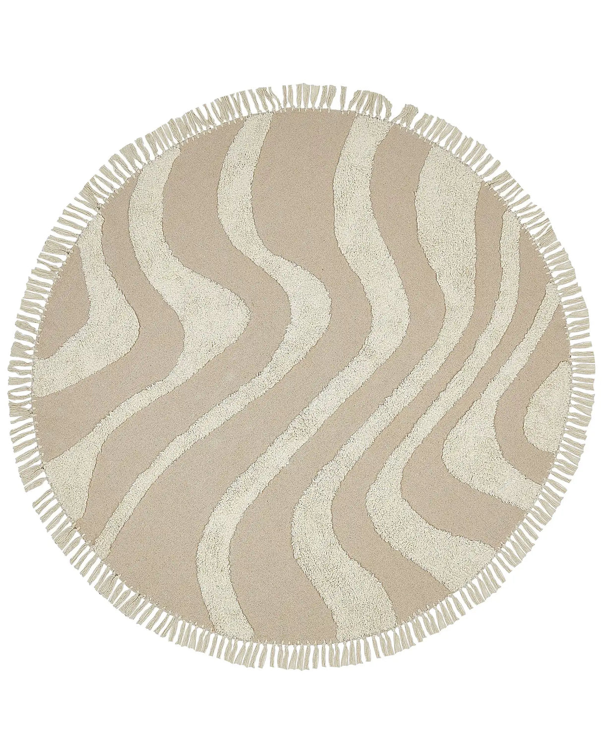 Round Area Rug Beige Cotton  140 cm Tufted with Fringe Pattern Boho Living Room Bedroom Beliani