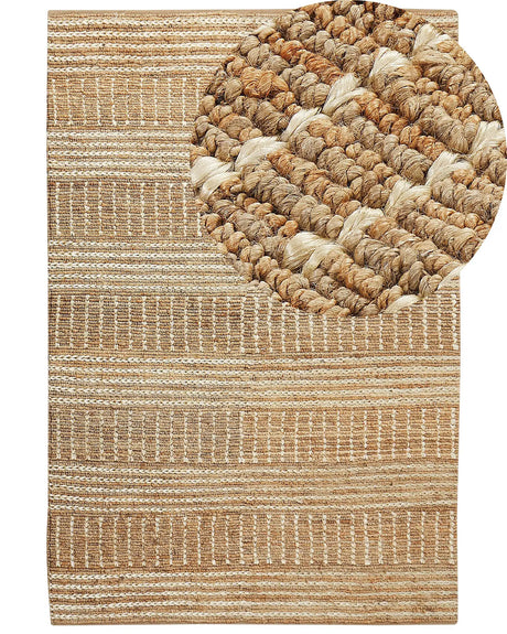 Area Rug Beige Jute 200 x 300 cm Striped Pattern Hand Woven Boho Hallway Bedroom Beliani