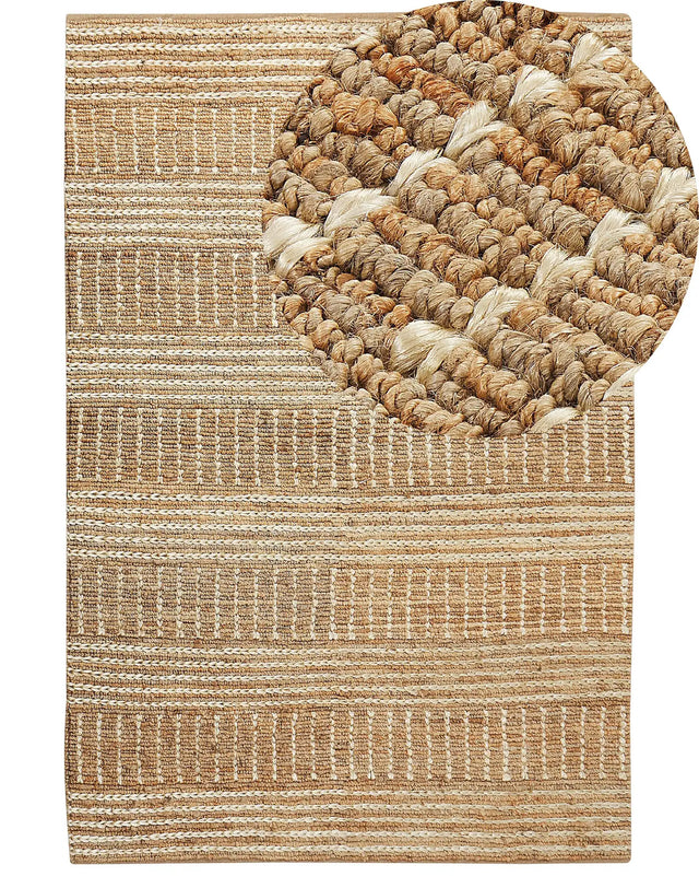 Area Rug Beige Jute 200 x 300 cm Striped Pattern Hand Woven Boho Hallway Bedroom Beliani