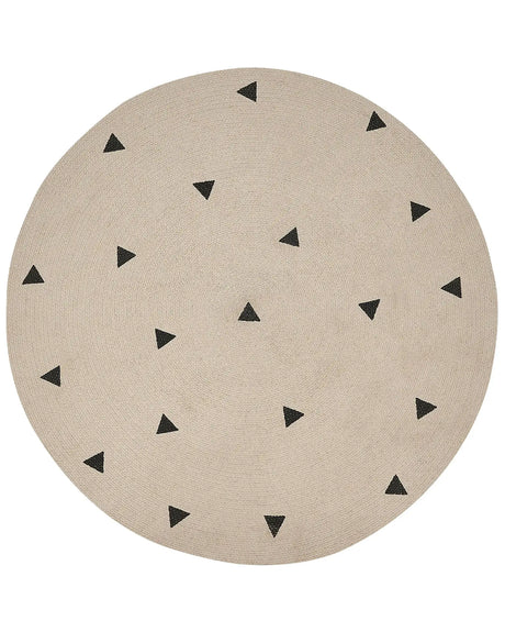 Round Area Rug Beige Cotton  140 cm Solid With Geometric Pattern Beliani