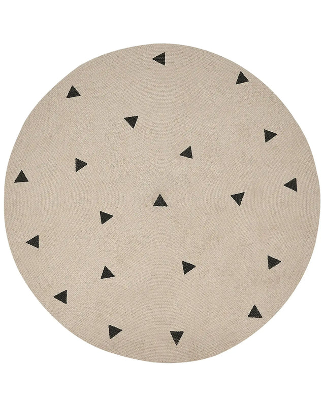 Round Area Rug Beige Cotton  140 cm Solid With Geometric Pattern Beliani