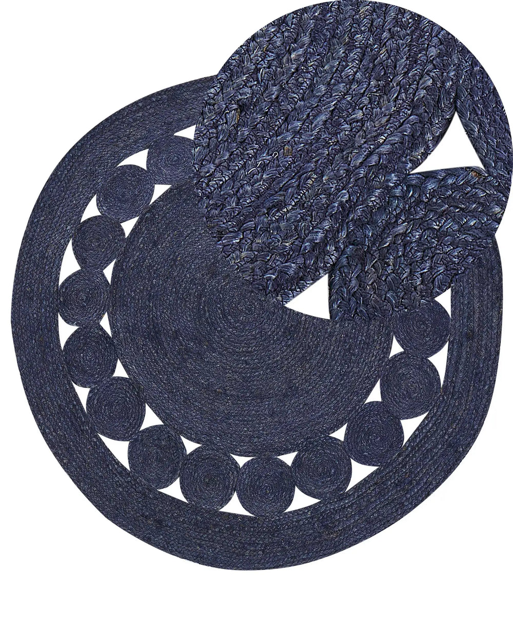 Area Rug Dark Blue Jute  120 cm Round Handwoven Boho Style Hallway Living Room Bedroom Beliani