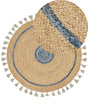 Area Rug Beige and Blue Jute  140 cm Round Handwoven with Decorative Tassels Boho Style Hallway Living Room Bedroom Beliani