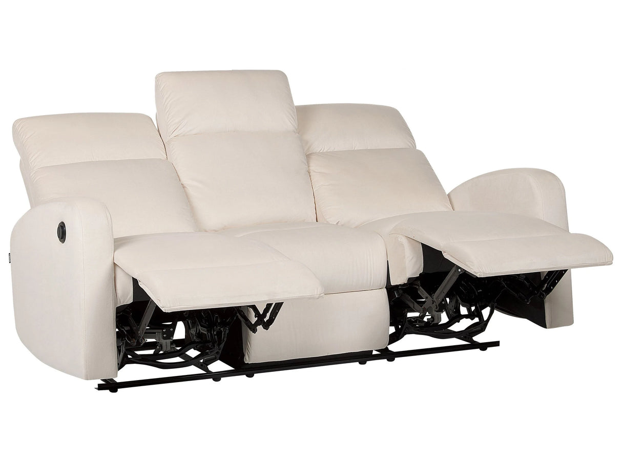 Electric Recliner Sofa Off-White Velvet Upholstered 3 Seater Couch Modern Design Relax Function Beliani