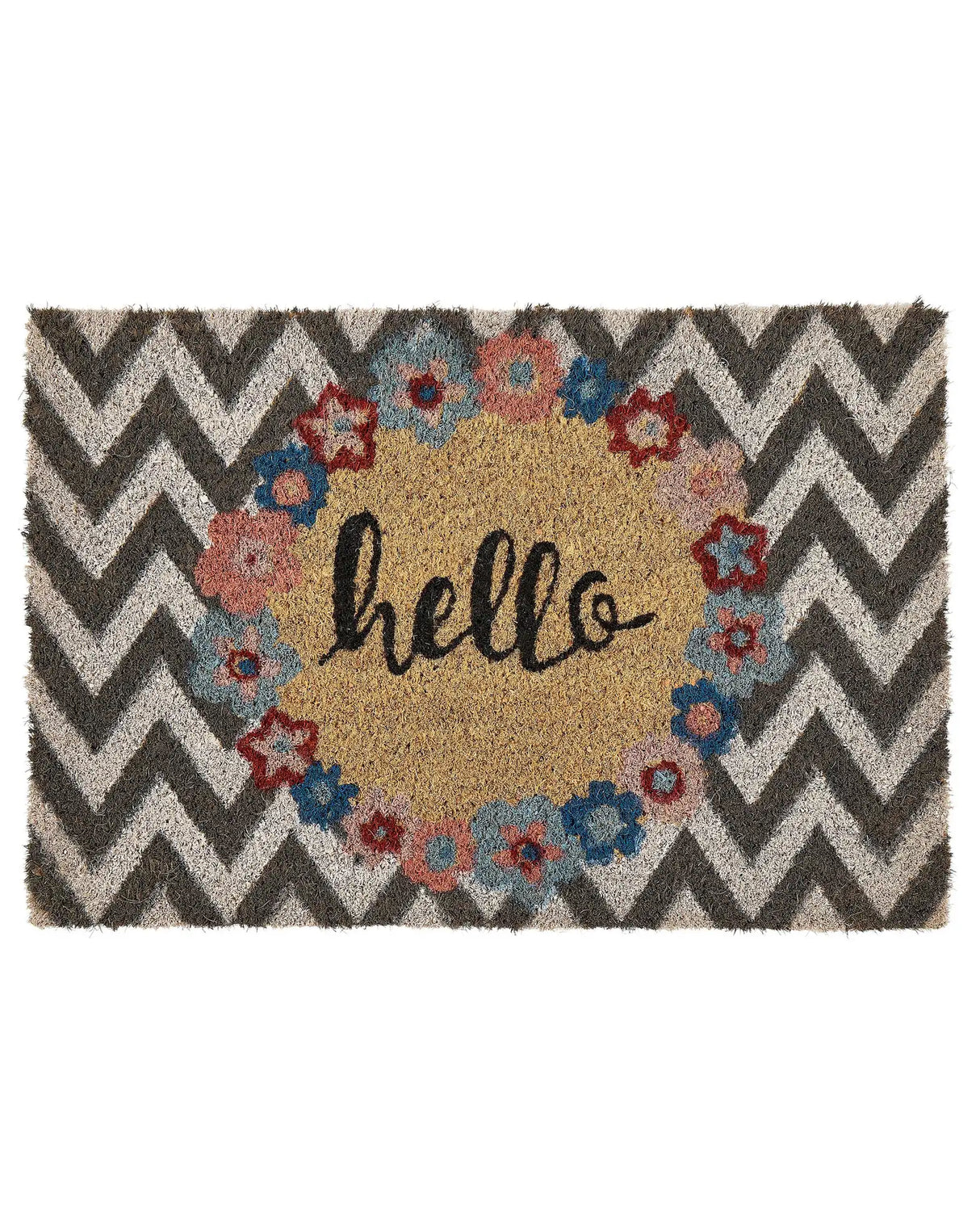 Doormat Multicolour Natural Coir PVC Backing Anti-Slip 40 x 60 cm Welcome Text Chevron Pattern Modern Indoor Decoration Beliani