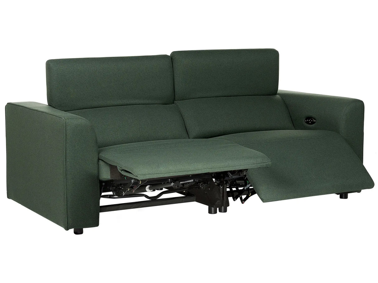 Electric Power Recliner Sofa Green Fabric 2 Seater Adjustable Footrest and Headrest with USB Port Beliani