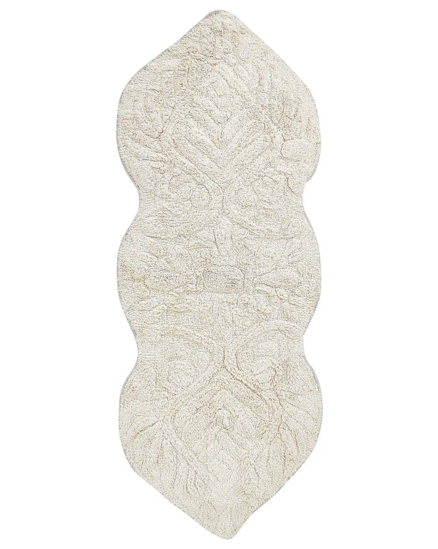 Bath Mat Beige Cotton 150 x 60 cm Irregular Shape Decorative Pattern Bath Rug Bathroom Accessories Modern Design Beliani