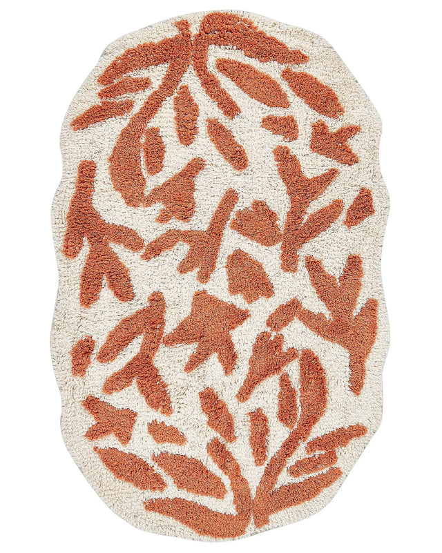 Bath Mat Orange Cotton 60 x 90 cm Irregular Shape Decorative Pattern Bath Rug Bathroom Accessories Modern Design Beliani