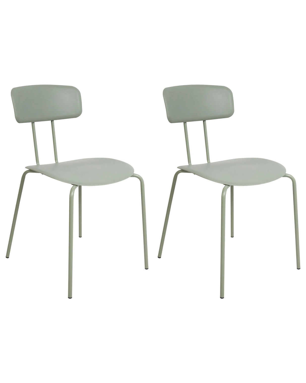Set of 2 Dining Chairs Light Green Plastic Seat Armless Design Modern Metal Legs Beliani