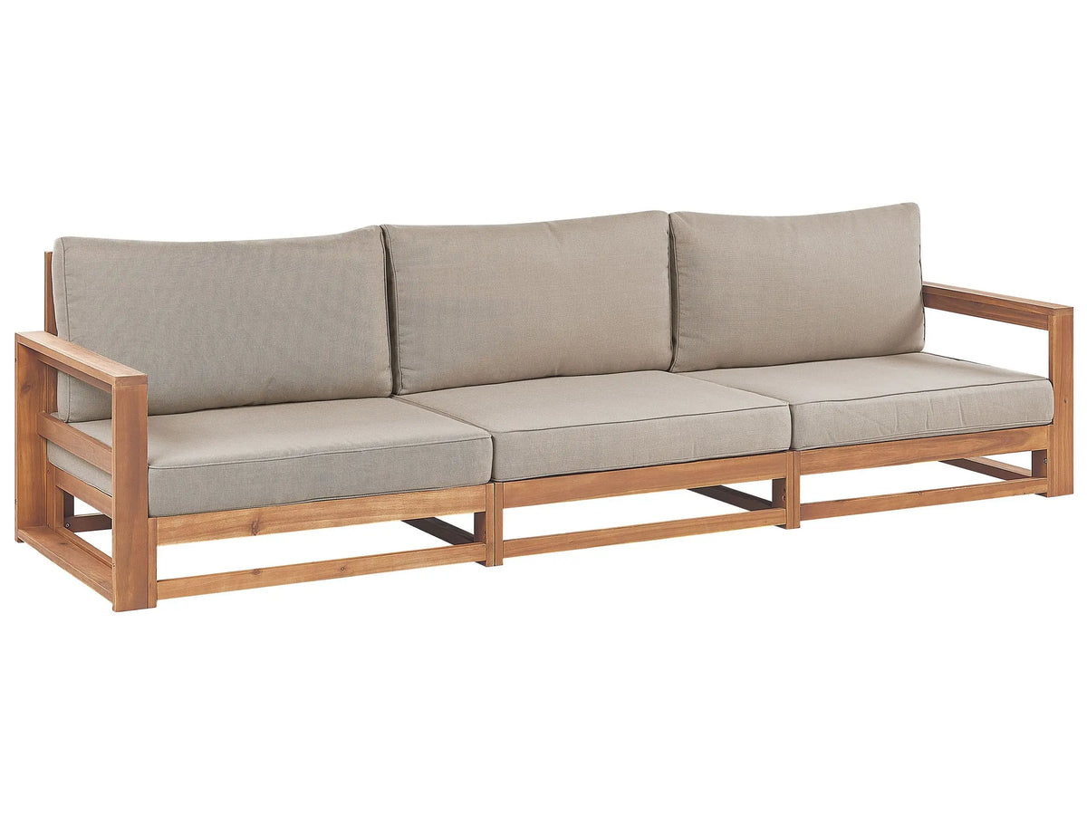 Garden Sofa Light Wood Certified Acacia Outdoor 3 Seater with Cushions Modern Design Beliani