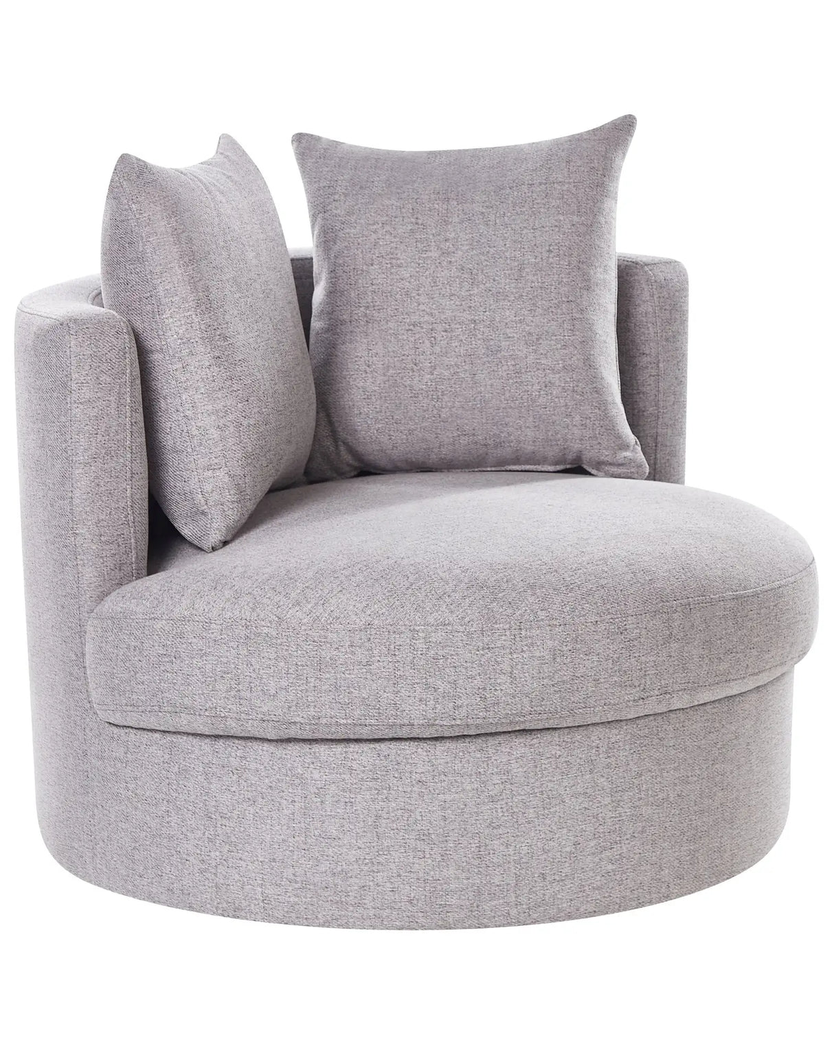 Armchair Grey Polyester Swivel Iron Base Two Cushions Removable Covers Round Back Modern Glam Style Living Room Beliani