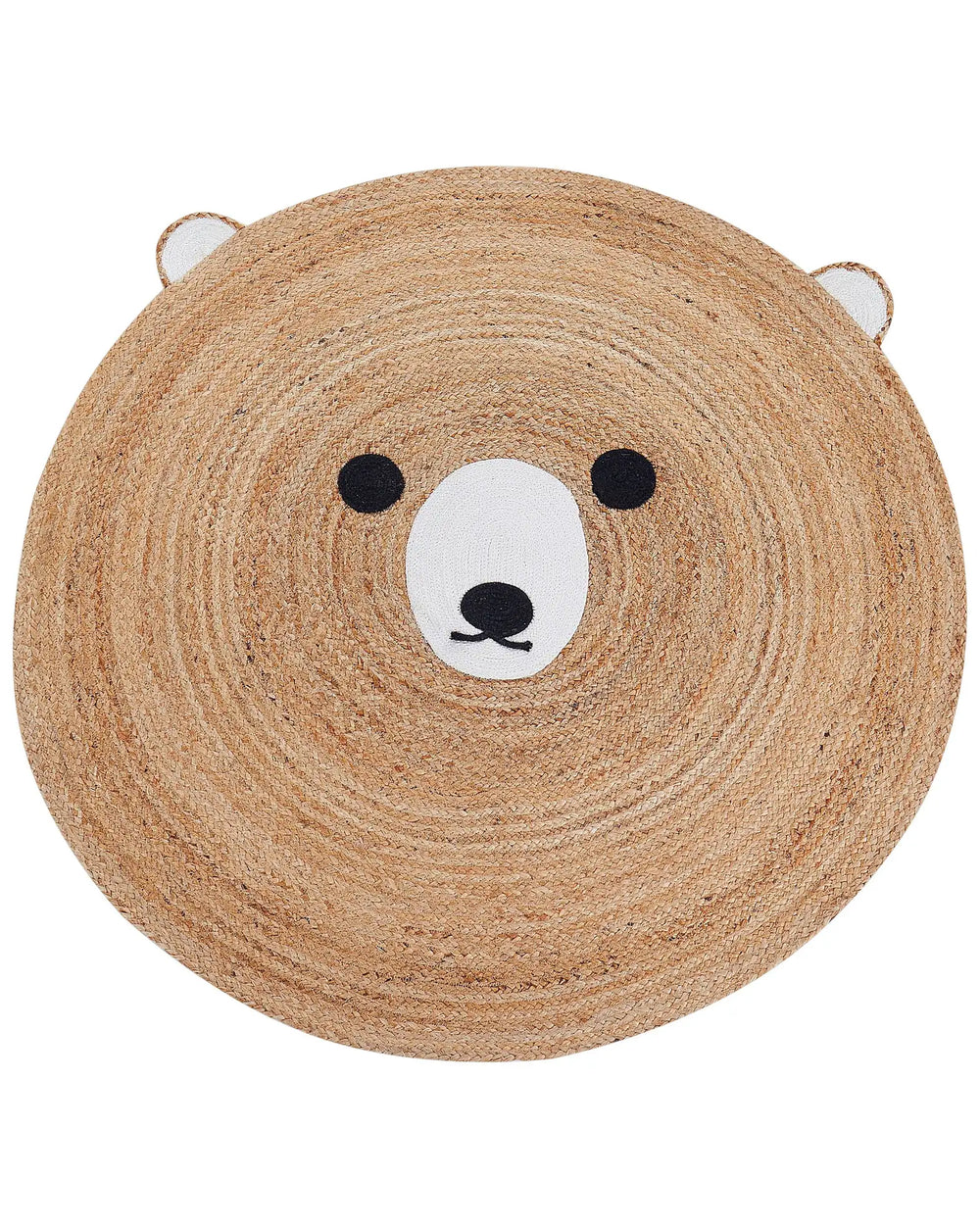 Area Rug Beige Jute  120 cm Round Decorative Bear Pattern Boho Style Living Room Kids Children's Room Beliani