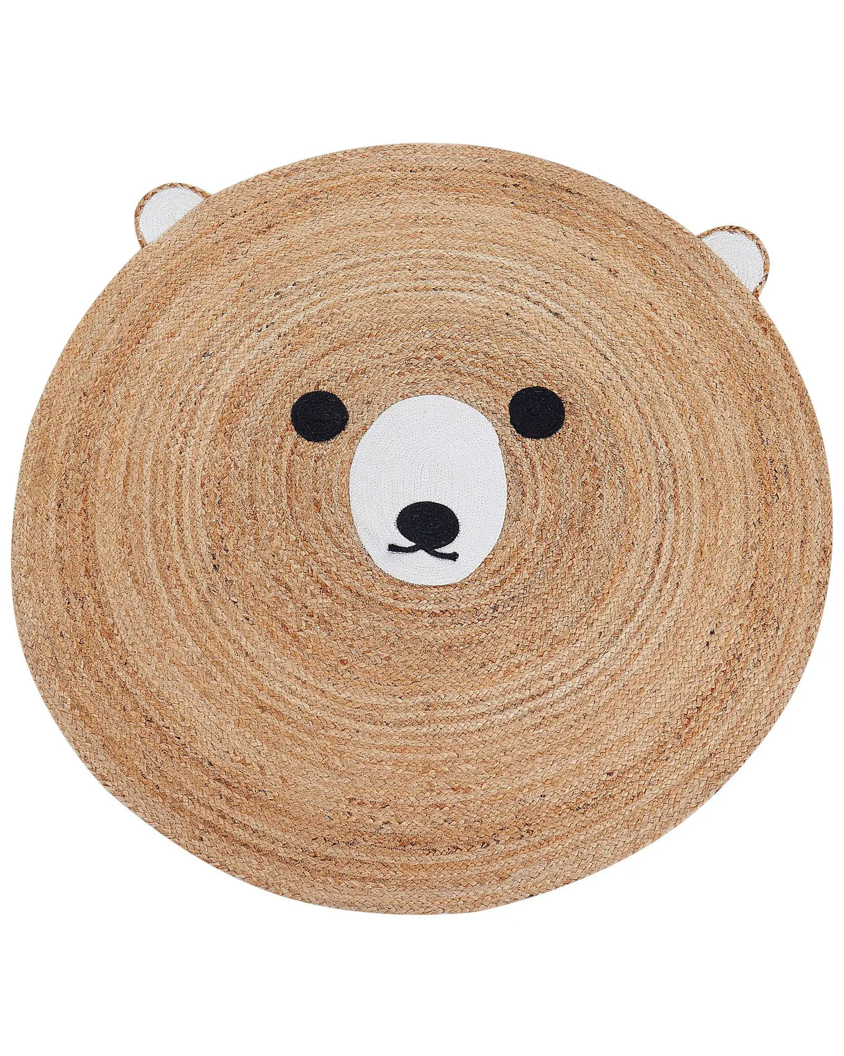 Area Rug Beige Jute  120 cm Round Decorative Bear Pattern Boho Style Living Room Kids Children's Room Beliani