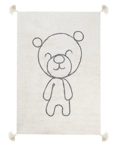Area Rug Beige Cotton Teddy Bear Print Pattern 140 x 200 cm Low Pile with Tassels for Children Playroom  Beliani