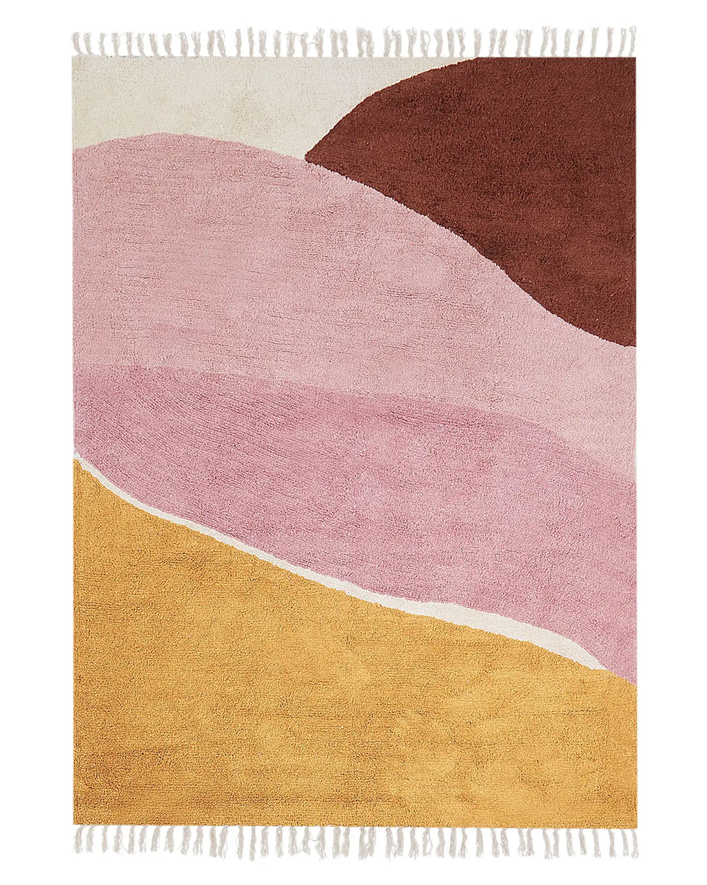 Area Rug Pink Cotton Abstract Pattern 140 x 200 cm Low Pile Tassels Rectangular Living Room Bedroom Beliani