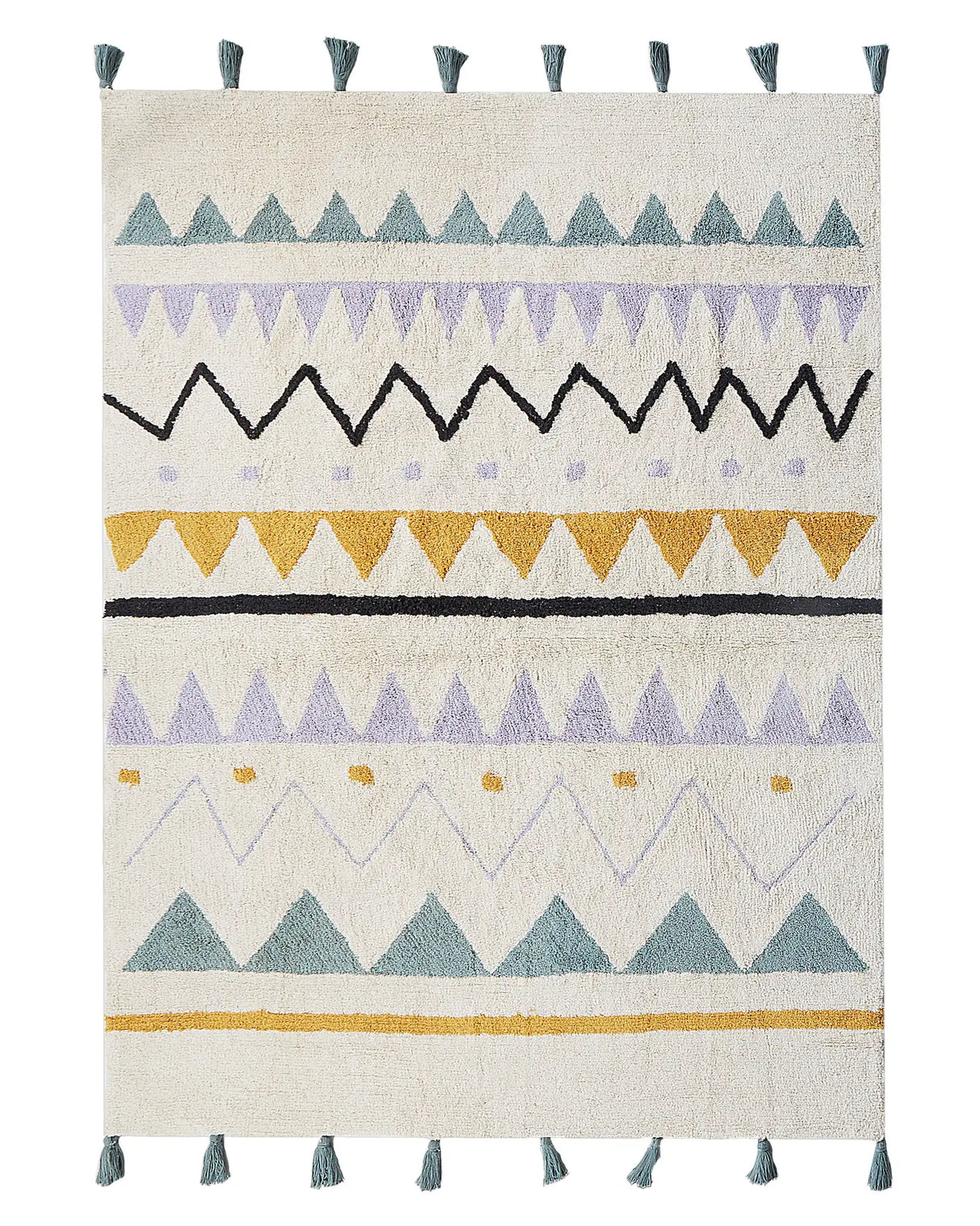 Area Rug Beige and Green Cotton Abstract Pattern 140 x 200 cm Low Pile with Tassels for Children Playroom  Beliani
