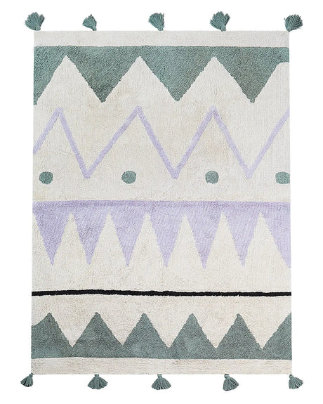 Area Rug Multicolour Cotton Abstract Pattern 140 x 200 cm Low Pile with Tassels for Children Playroom  Beliani