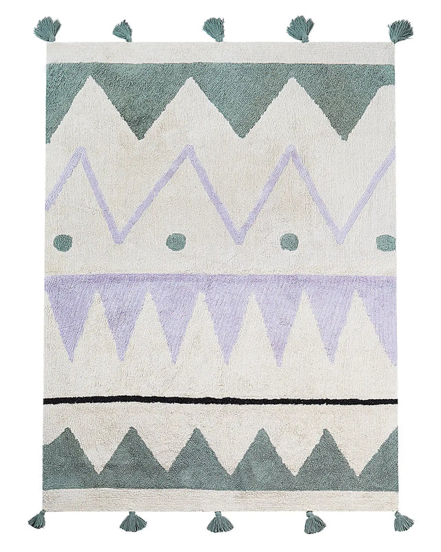 Area Rug Multicolour Cotton Abstract Pattern 140 x 200 cm Low Pile with Tassels for Children Playroom  Beliani