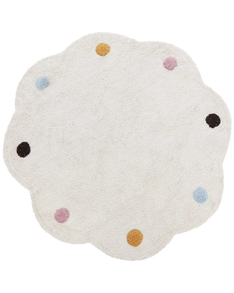 Kids Area Rug Cotton Light Beige  120 cm Irregular Round Shape Handwoven Multicolour Spots Floor Playmat Beliani