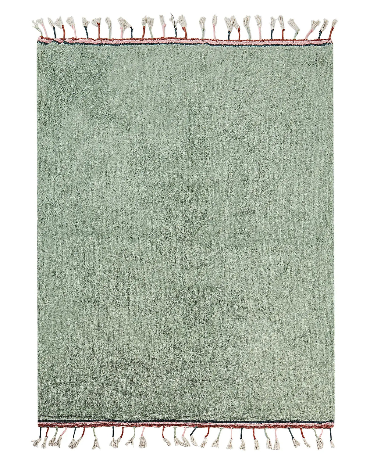 Area Rug Green Cotton 140 x 200 cm Rectangular with Tassels Solid Pattern Hand Tufted Modern Boho for Kids Beliani