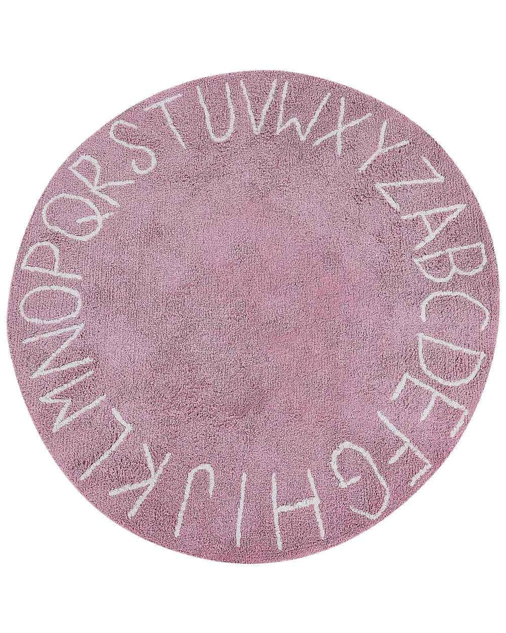Area Rug Pink Cotton  120 cm Round Handmade with Alphabet Boho Style Living Room Kids Children's Room Beliani