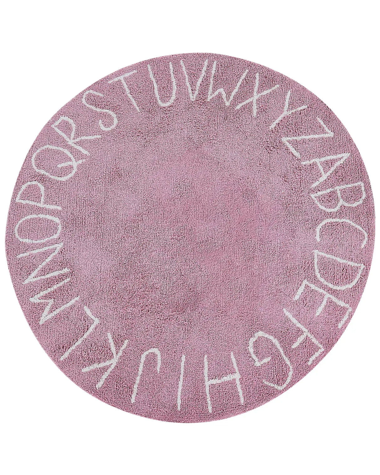 Area Rug Pink Cotton  120 cm Round Handmade with Alphabet Boho Style Living Room Kids Children's Room Beliani