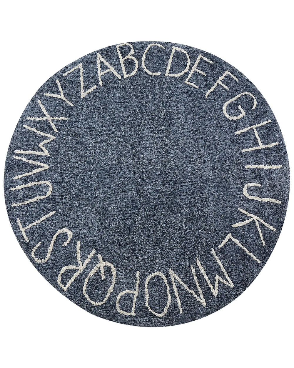 Area Rug Dark Blue Cotton  120 cm Round Handmade with Alphabet Boho Style Living Room Kids Children's Room Beliani