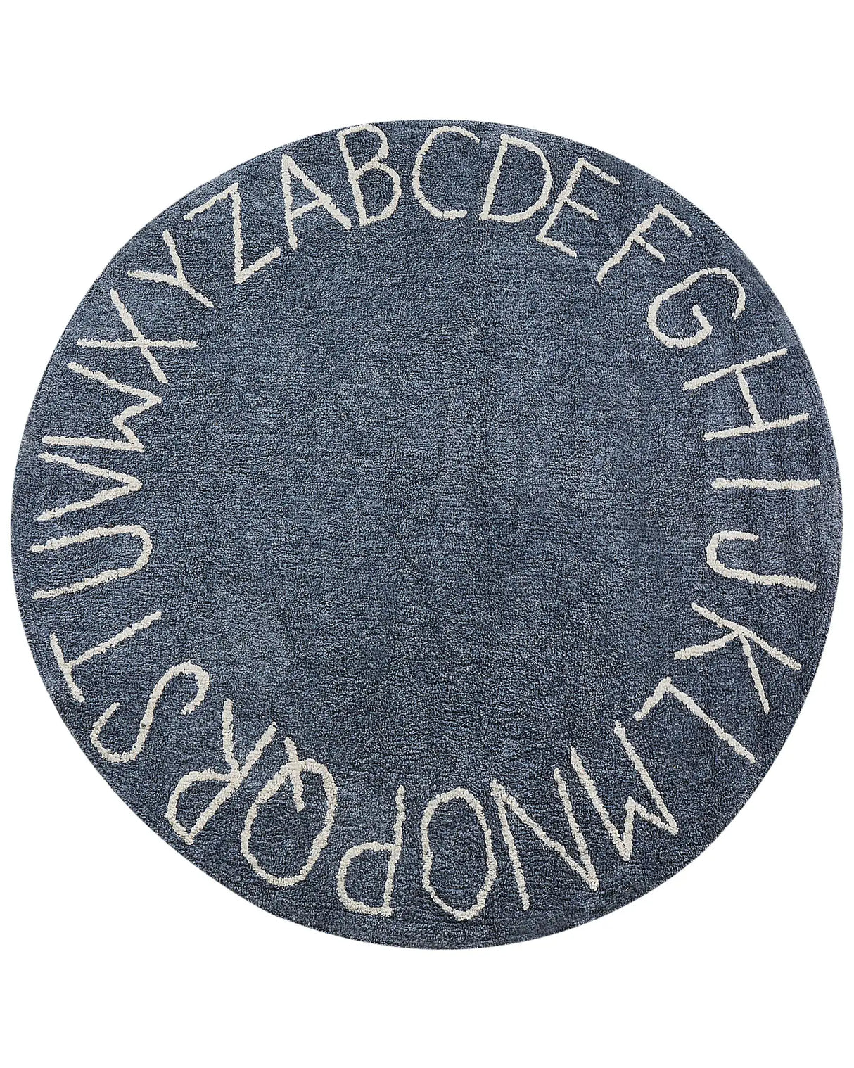 Area Rug Dark Blue Cotton  120 cm Round Handmade with Alphabet Boho Style Living Room Kids Children's Room Beliani