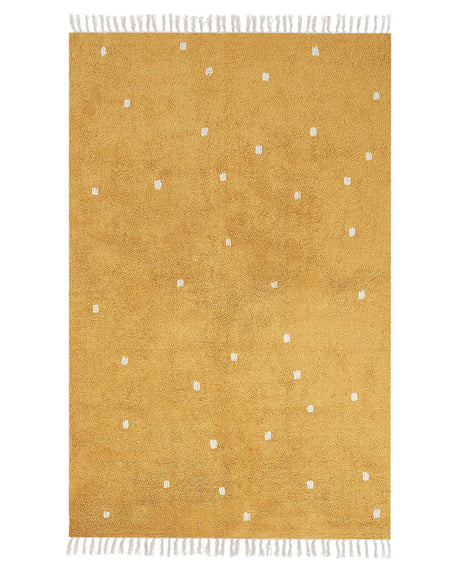 Cotton Kids Rug Yellow Color 140x200 cm with White Dots Rectangular Beliani