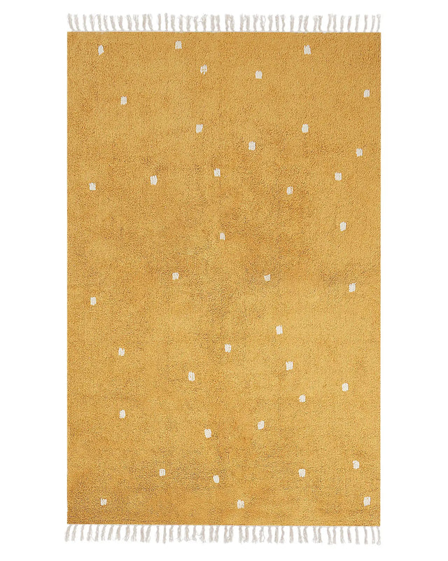 Cotton Kids Rug Yellow Color 140x200 cm with White Dots Rectangular Beliani