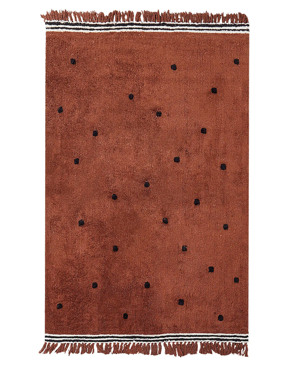Tufted Rug Cotton Brown 140x200 cm with Black Dots and White Stripes Rectangular Beliani