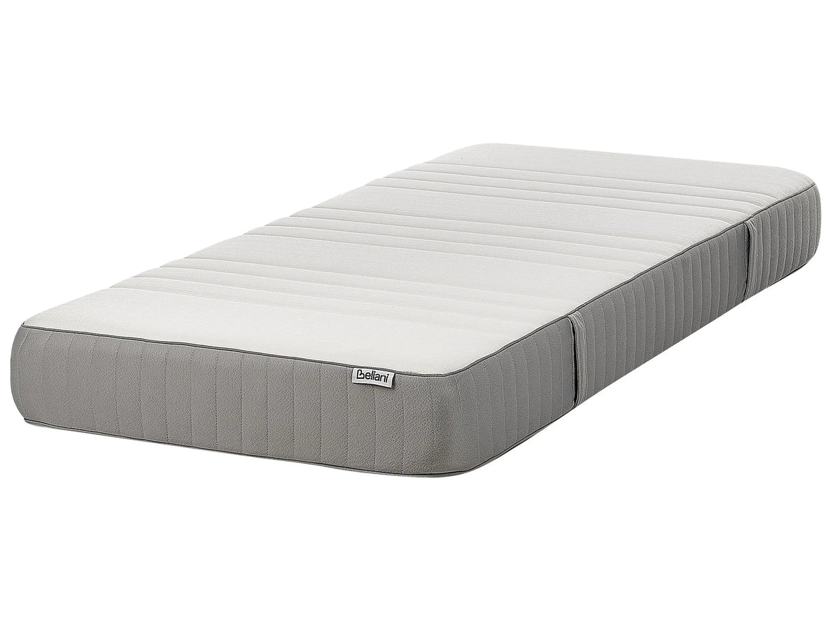Foam Mattress Firm White and Grey EU Single Size Zippered Removable Polyester Cover Bedroom Accessories Beliani