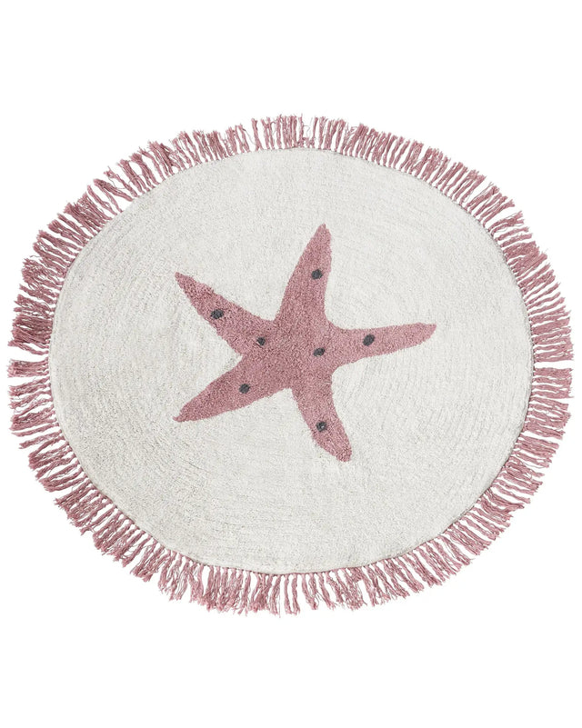 Kids Rug Off-White Cotton  120 cm with Star Motif Beliani