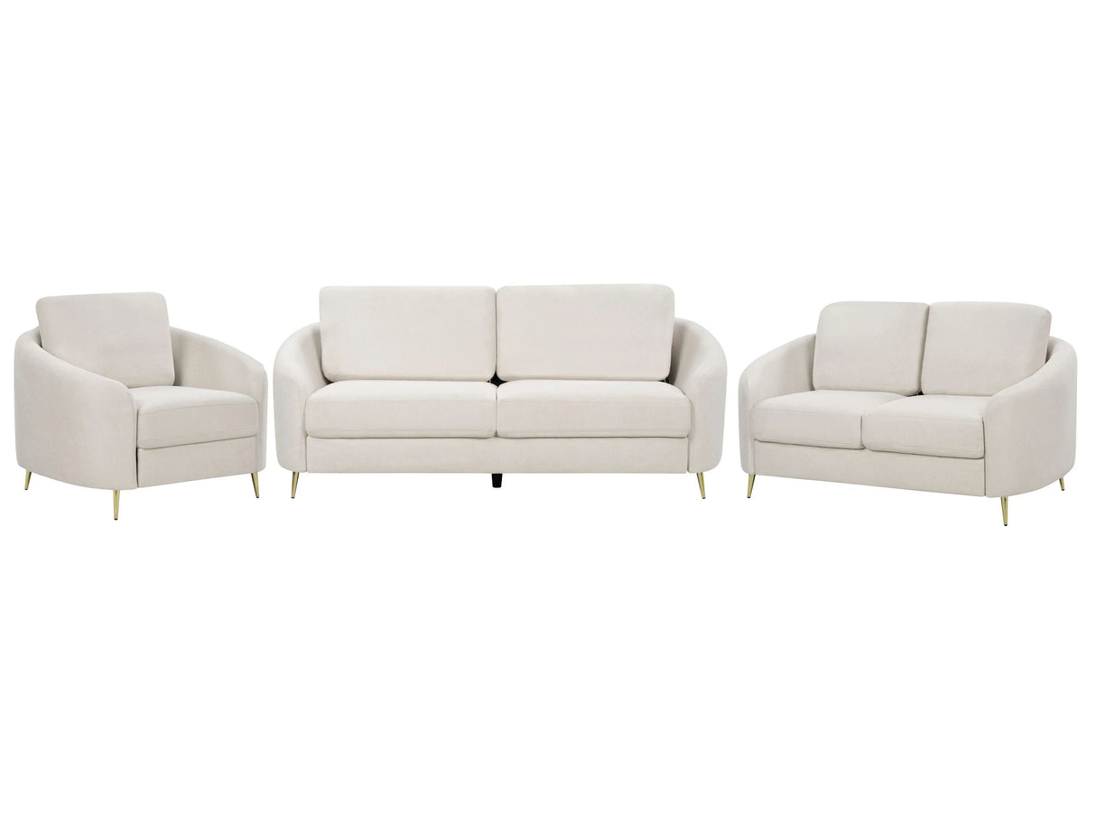 Sofa Set Light Beige Fabric Upholstery 3 + 2 + 1 Seater Glam Beliani
