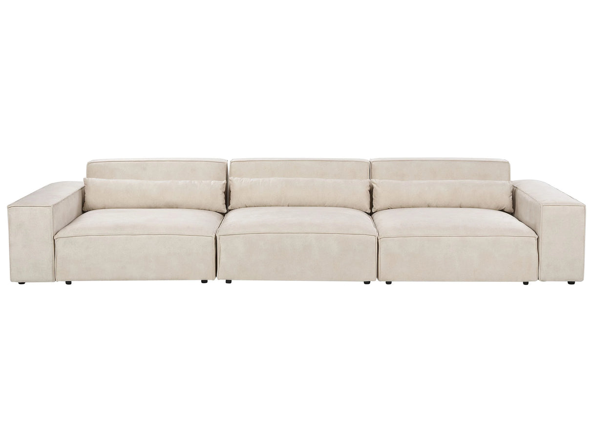 3 Seater Modular Sofa Beige Velvet Sectional Couch Sofa with Black Legs Modern Living Room Beliani