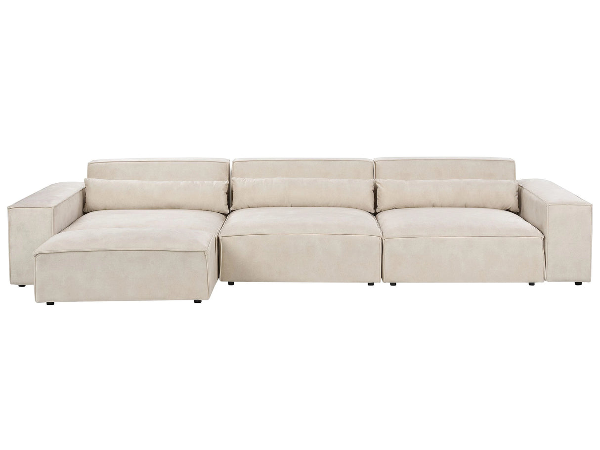 3 Seater Modular Sofa with Ottoman Beige Velvet Sectional Couch Sofa with Black Legs Modern Living Room Beliani