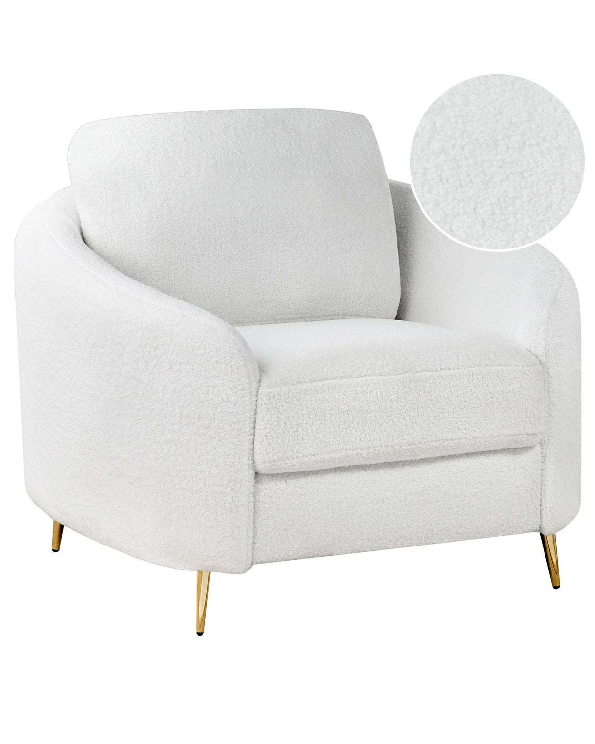 Armchair Boucle White Gold Metal Legs Club Chair Curvy Retro Living Room Beliani