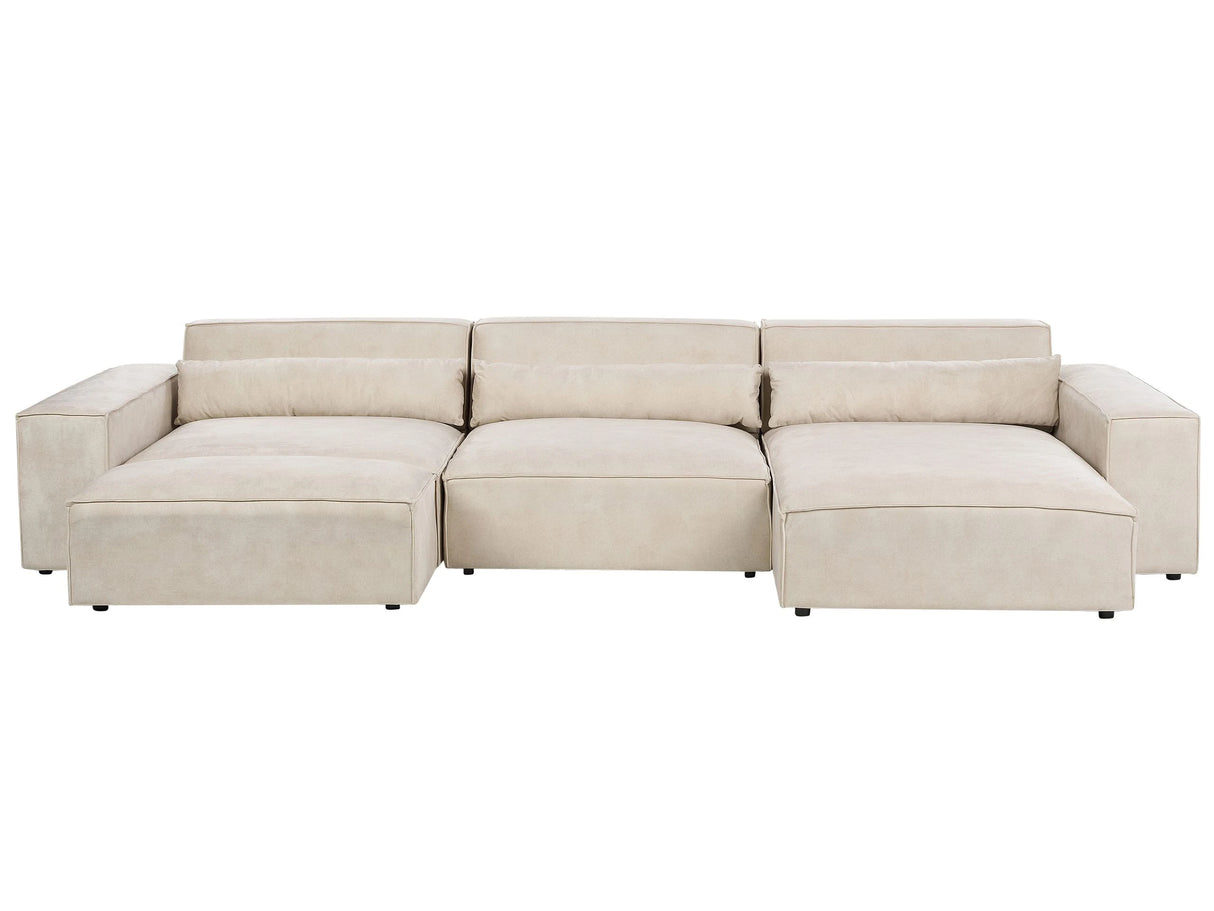 Left Hand 3 Seater Modular Sofa with Ottoman Beige Velvet Sectional Couch Sofa with Black Legs Modern Living Room Beliani