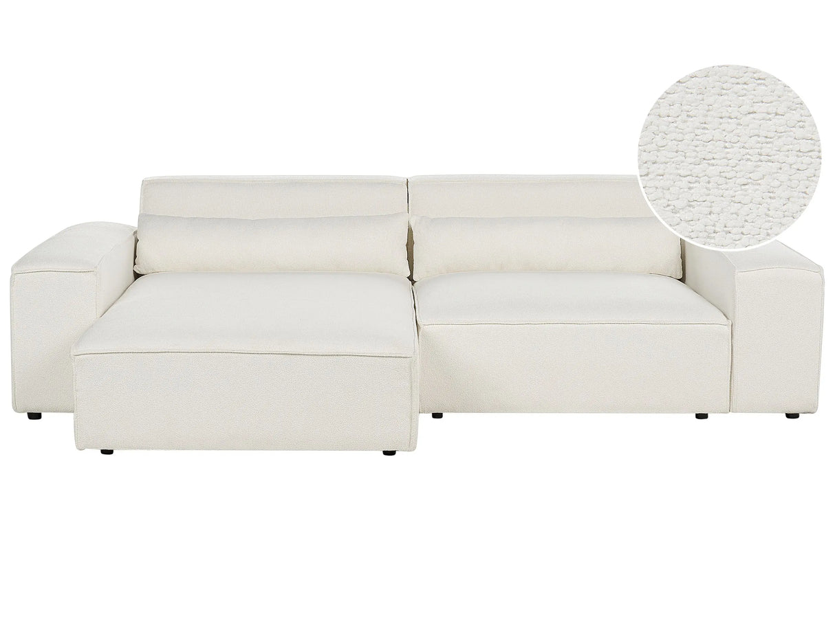 Right Hand 2 Seater Modular Corner Sofa White Boucle Sectional Couch Sofa with Black Legs Modern Living Room Beliani