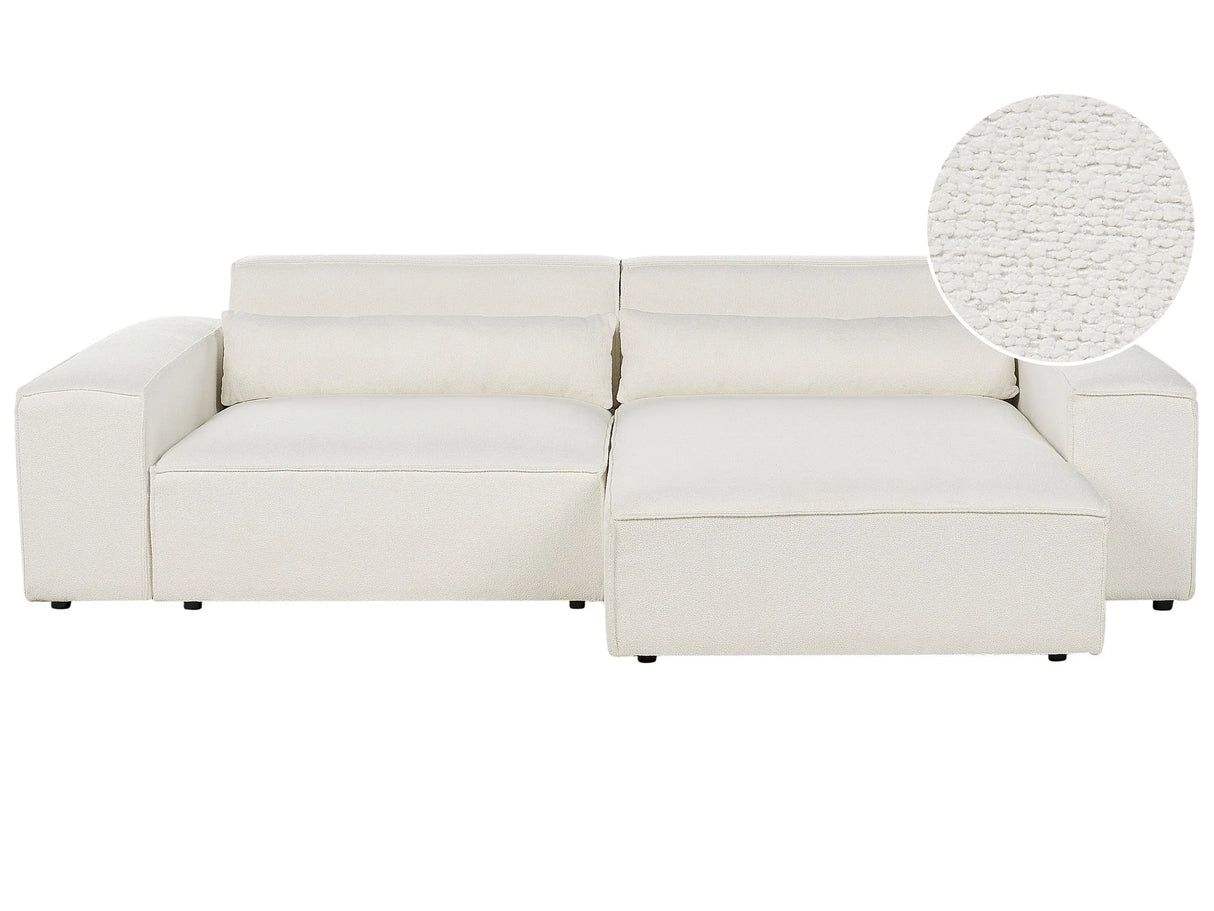 Left Hand 2 Seater Modular Corner Sofa White Boucle Sectional Couch Sofa with Black Legs Modern Living Room Beliani