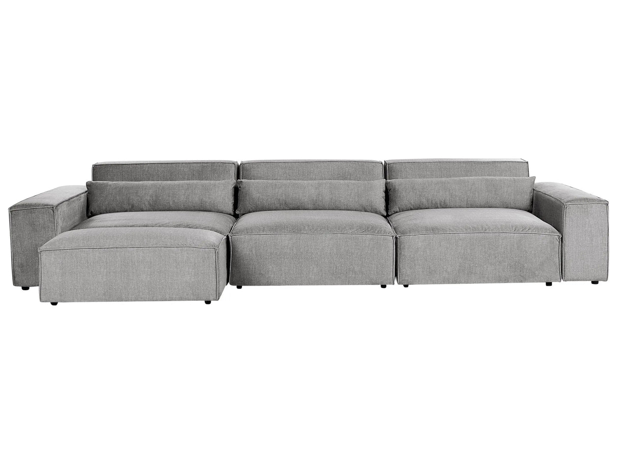 3 Seater Modular Sofa with Ottoman Brown Fabric Sectional Couch Sofa with Black Legs Modern Living Room Beliani