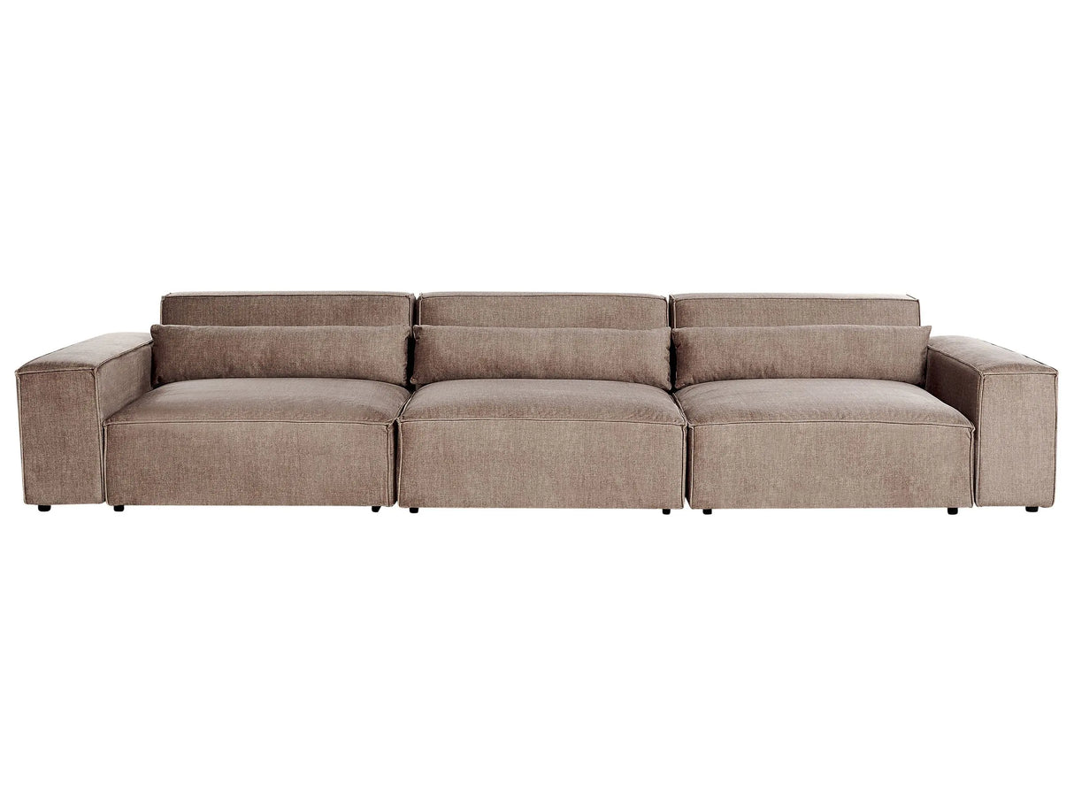 3 Seater Modular Sofa Brown Fabric Sectional Couch Sofa with Black Legs Modern Living Room Beliani