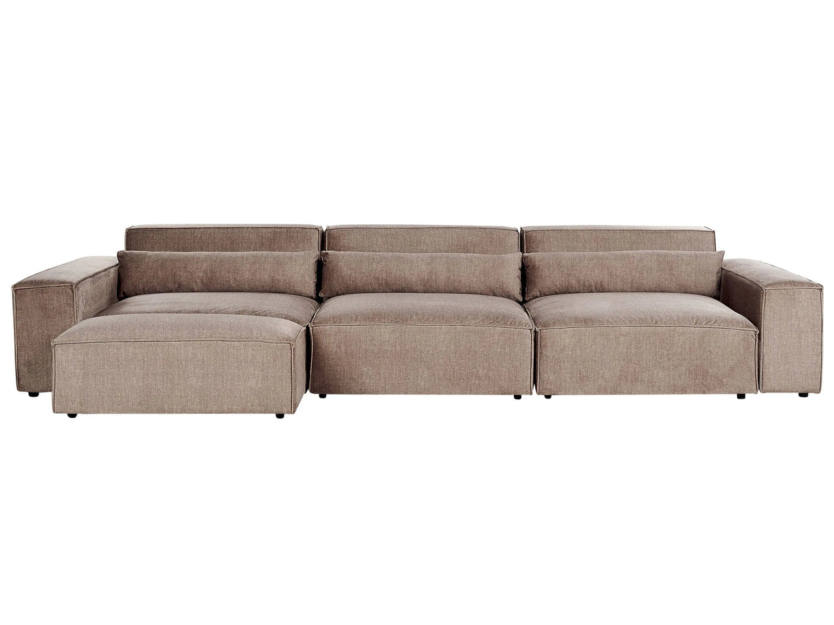 3 Seater Modular Sofa with Ottoman Brown Fabric Sectional Couch Sofa with Black Legs Modern Living Room Beliani
